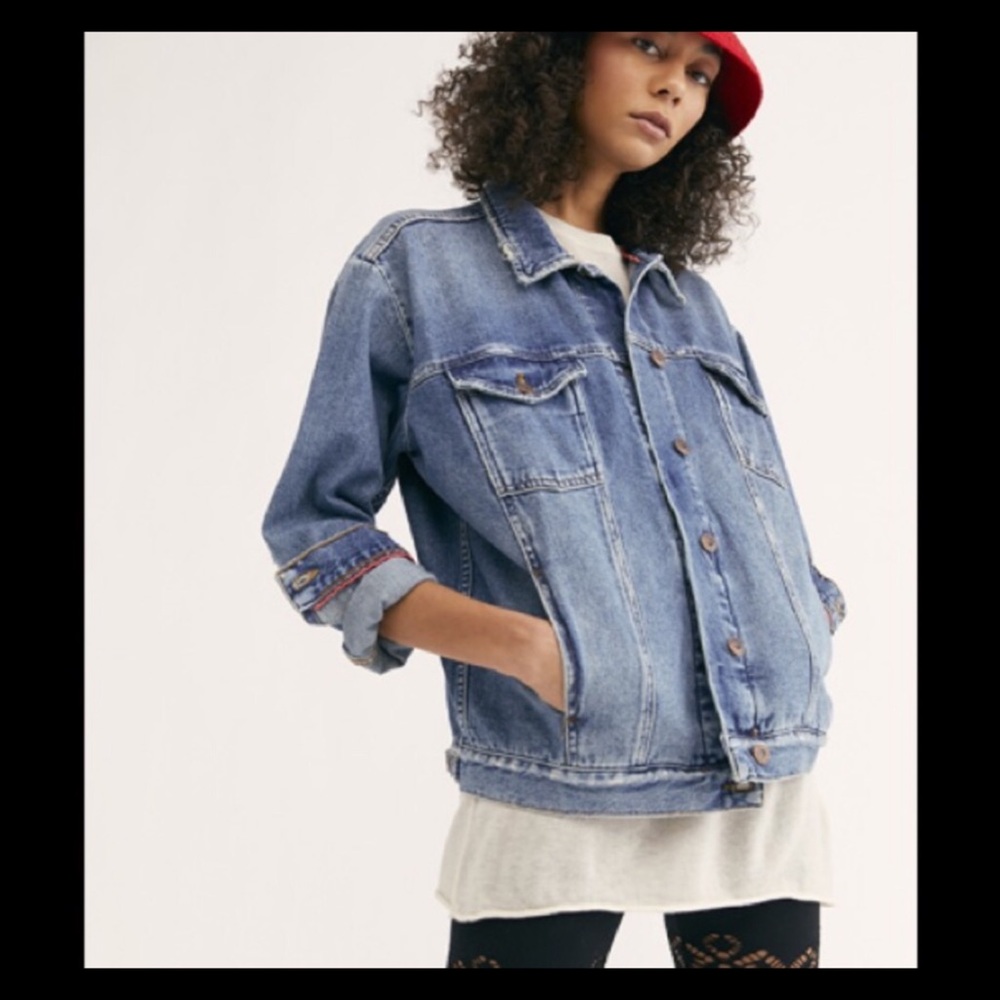 Free People Oversized Distressed Denim Jacket - Picture 2 of 16